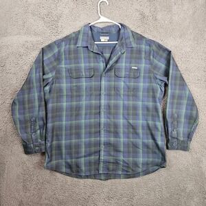 Eddie Bauer Travex Mens 2XL Green Navy Plaid Polyester Flannel Button Shirt